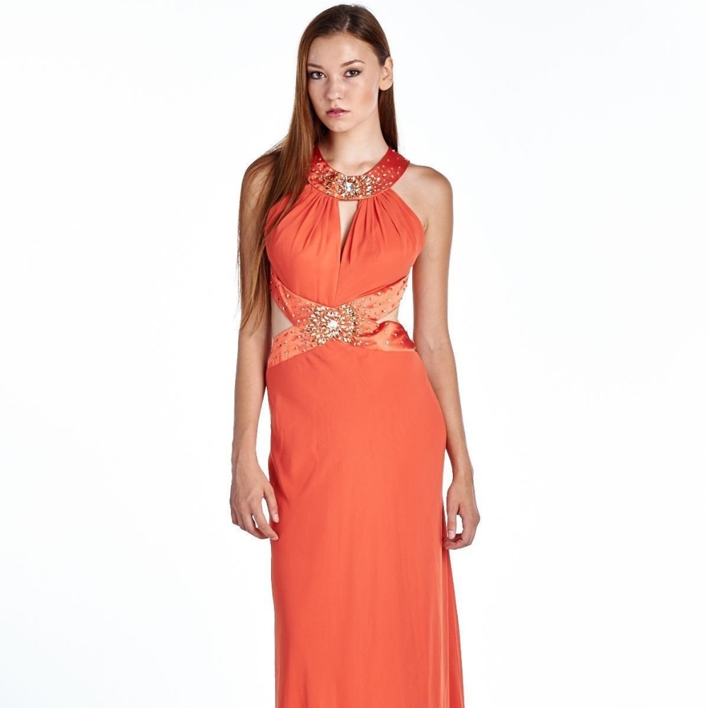 Women's Evening Gown with Neck and Waist Appliques